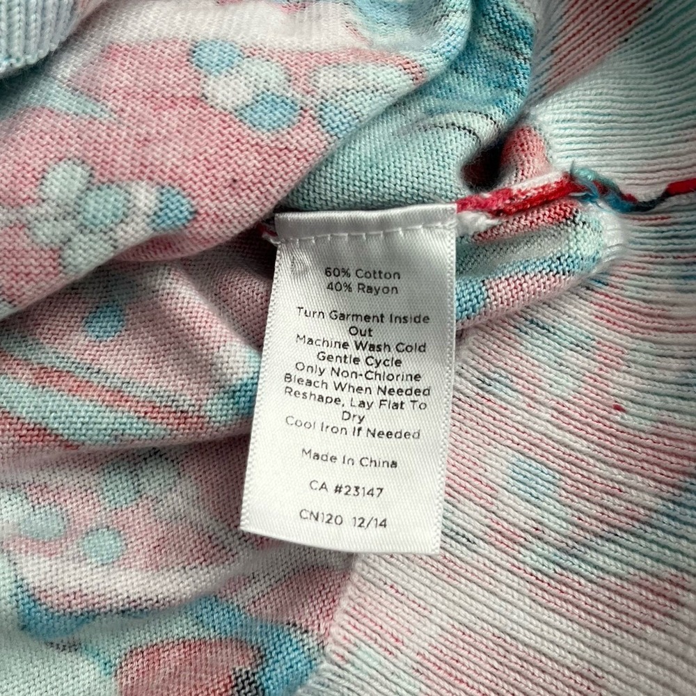 Talbots Bird Pink Blue 3/4 Sleeve Cardigan Sweater Small Petite Novelty Cottage - Picture 5 of 8